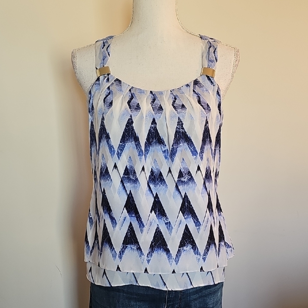 White House Black Market Blue and White Chevron Tank Top